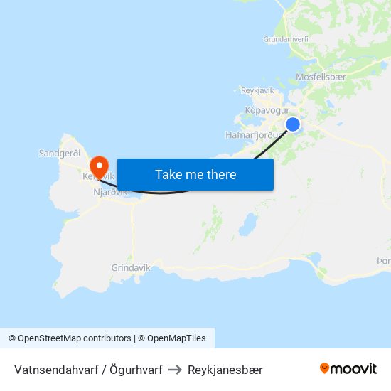 Vatnsendahvarf / Ögurhvarf to Reykjanesbær map