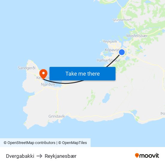 Dvergabakki to Reykjanesbær map
