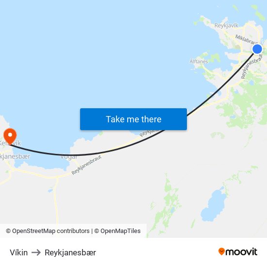 Víkin to Reykjanesbær map