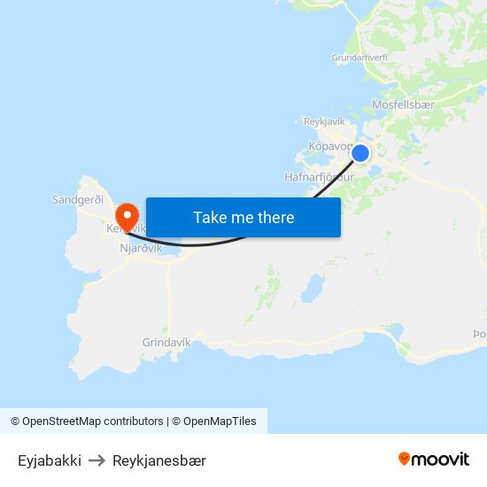 Eyjabakki to Reykjanesbær map