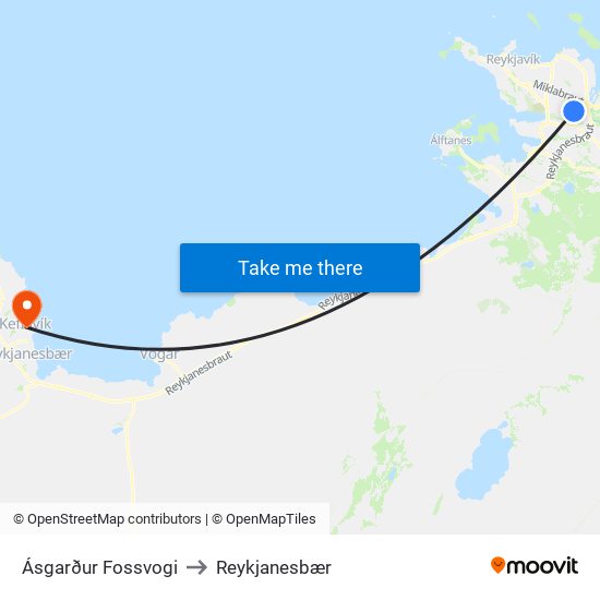 Ásgarður Fossvogi to Reykjanesbær map