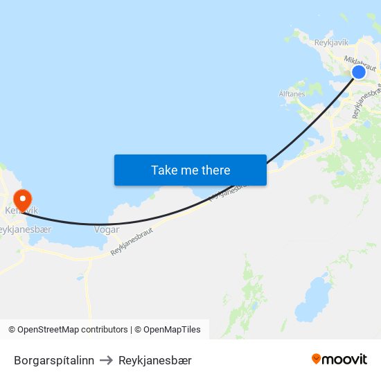 Borgarspítalinn to Reykjanesbær map