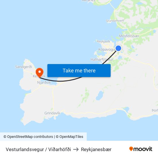 Vesturlandsvegur / Viðarhöfði to Reykjanesbær map