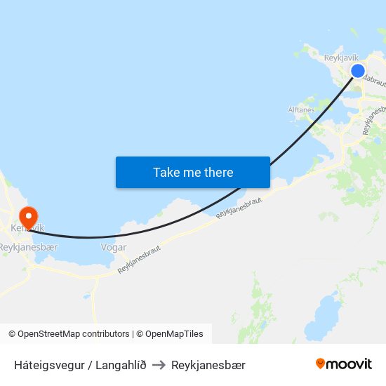 Háteigsvegur / Langahlíð to Reykjanesbær map
