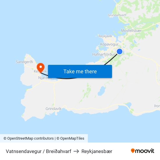 Vatnsendavegur / Breiðahvarf to Reykjanesbær map