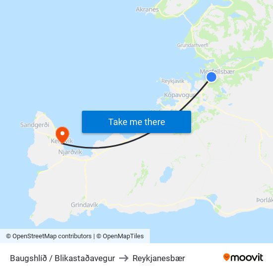Baugshlíð / Blikastaðavegur to Reykjanesbær map