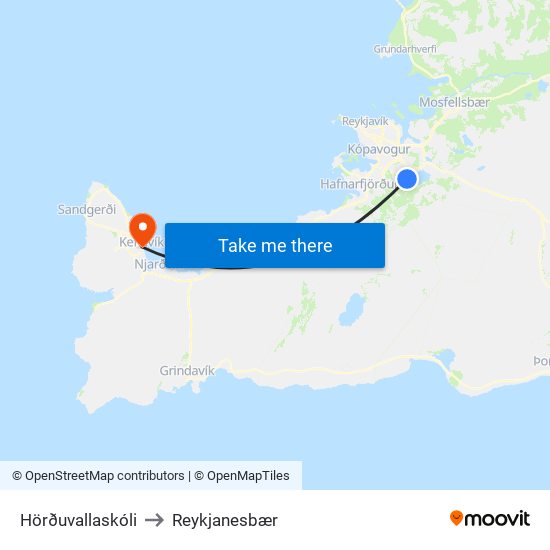 Hörðuvallaskóli to Reykjanesbær map