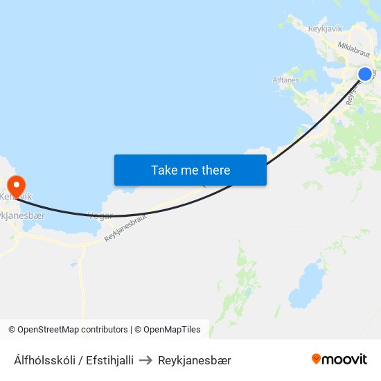 Álfhólsskóli / Efstihjalli to Reykjanesbær map