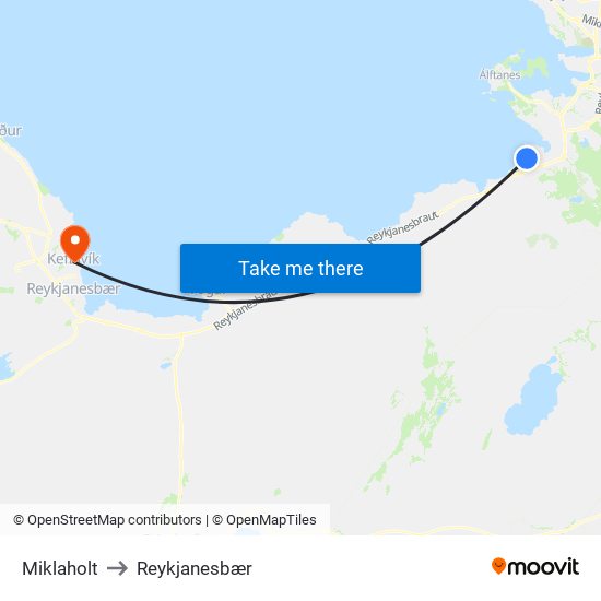 Miklaholt to Reykjanesbær map