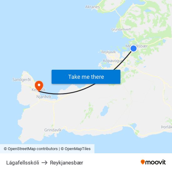 Lágafellsskóli to Reykjanesbær map