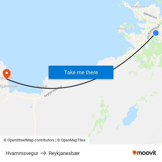 Hvammsvegur to Reykjanesbær map