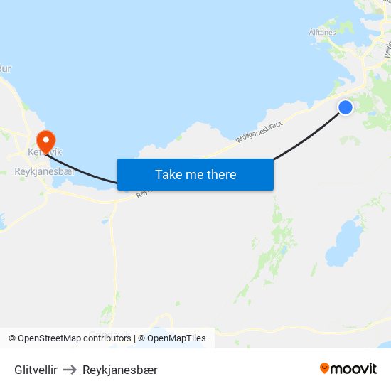 Glitvellir to Reykjanesbær map