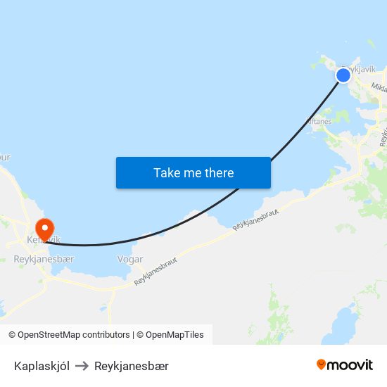 Kaplaskjól to Reykjanesbær map