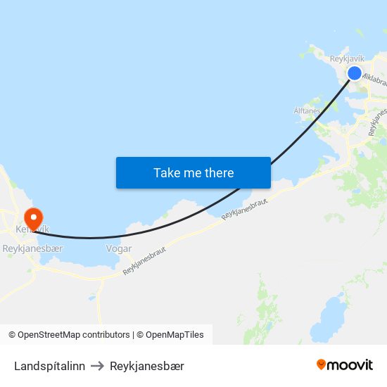 Landspítalinn to Reykjanesbær map