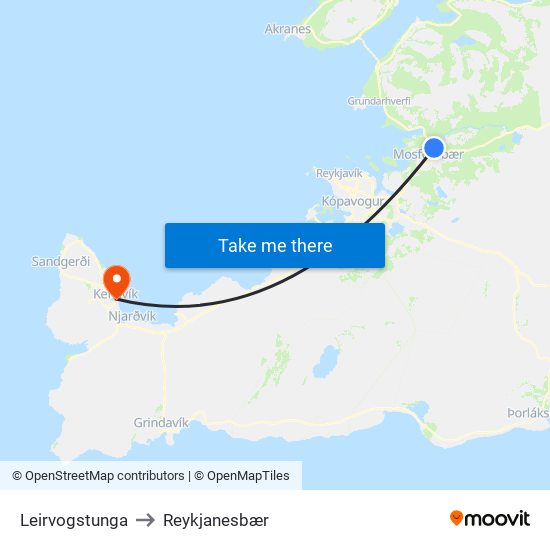 Leirvogstunga to Reykjanesbær map