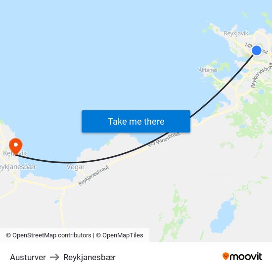 Austurver to Reykjanesbær map
