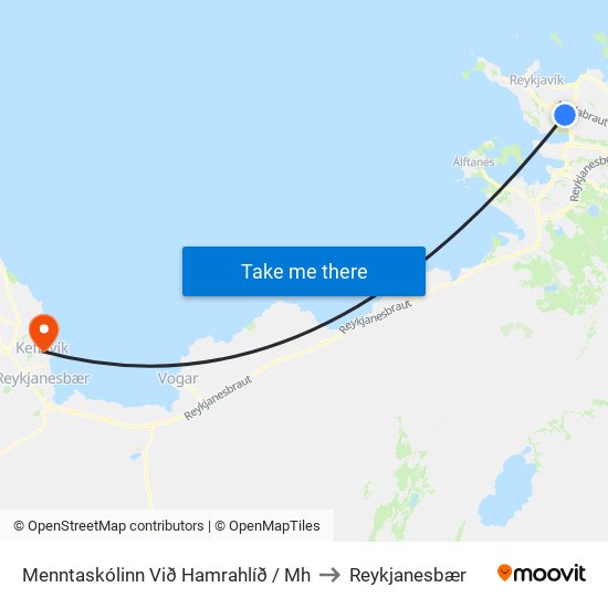 Menntaskólinn Við Hamrahlíð / Mh to Reykjanesbær map