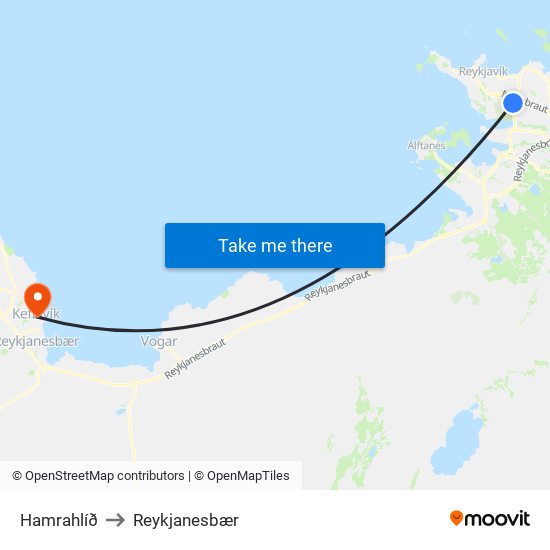 Hamrahlíð to Reykjanesbær map