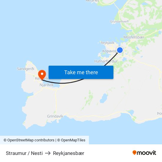 Straumur / Nesti to Reykjanesbær map