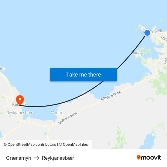 Grænamýri to Reykjanesbær map