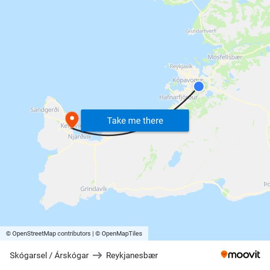 Skógarsel / Árskógar to Reykjanesbær map