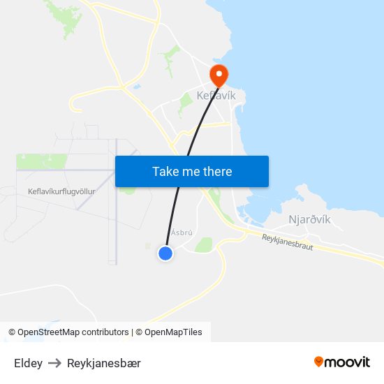 Eldey to Reykjanesbær map