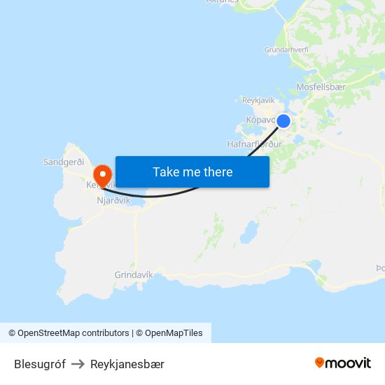 Blesugróf to Reykjanesbær map