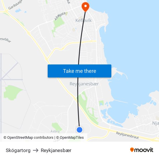 Skógartorg to Reykjanesbær map