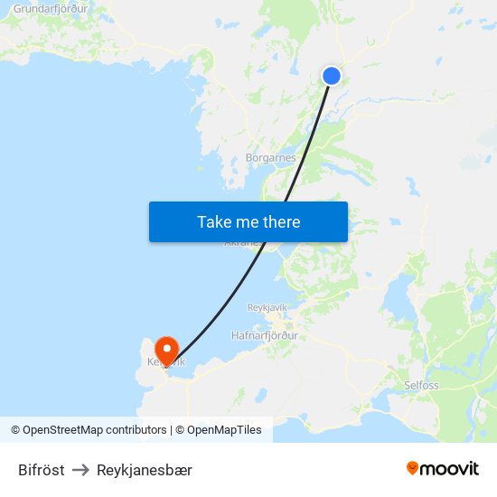 Bifröst to Reykjanesbær map