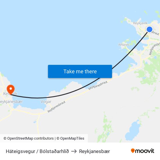 Háteigsvegur / Bólstaðarhlíð to Reykjanesbær map