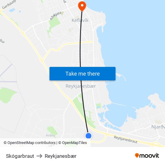 Skógarbraut to Reykjanesbær map