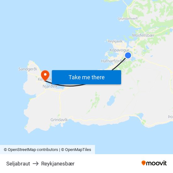 Seljabraut to Reykjanesbær map