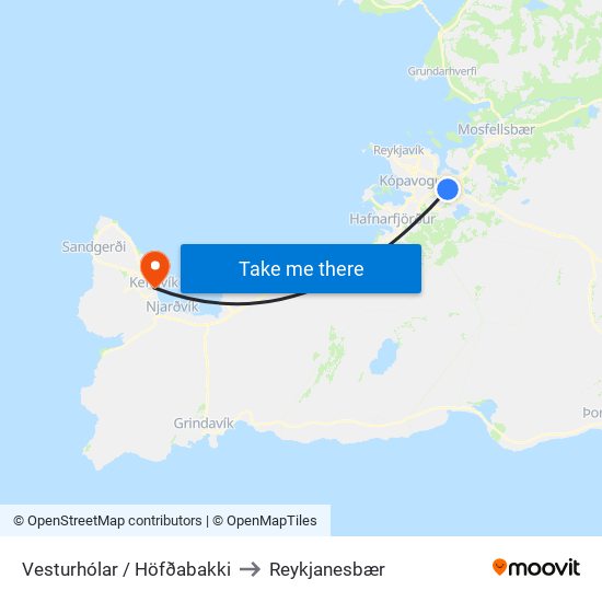 Vesturhólar / Höfðabakki to Reykjanesbær map