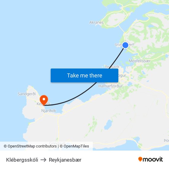 Klébergsskóli to Reykjanesbær map