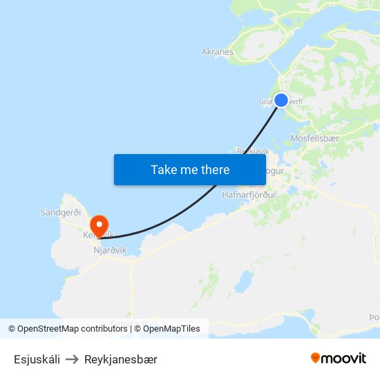 Esjuskáli to Reykjanesbær map