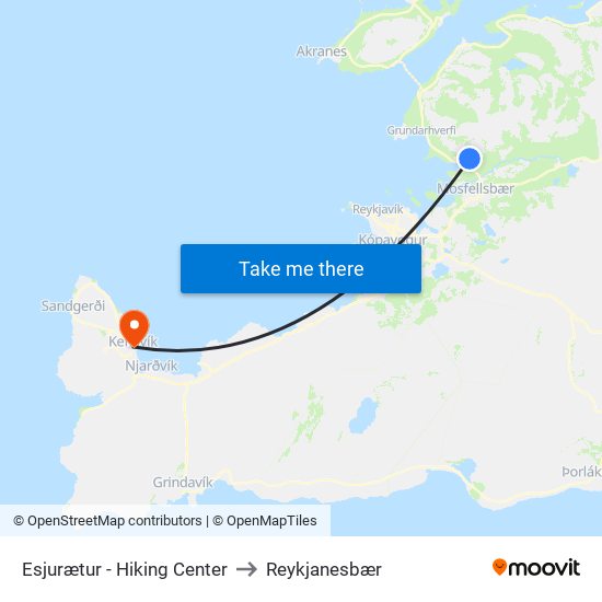 Esjurætur - Hiking Center to Reykjanesbær map
