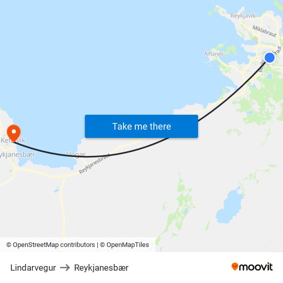 Lindarvegur to Reykjanesbær map