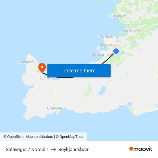 Salavegur / Kórsalir to Reykjanesbær map