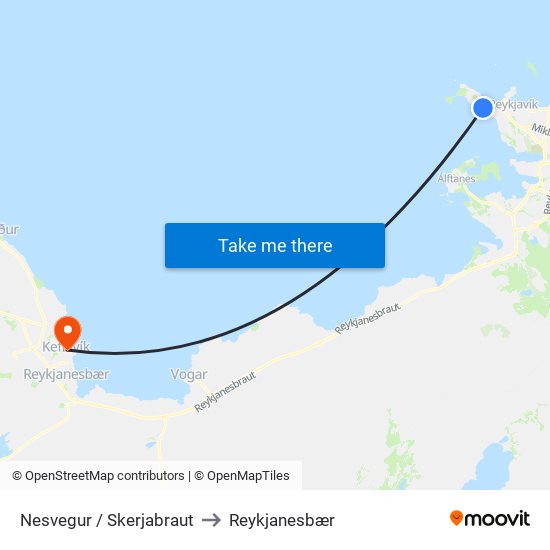 Nesvegur / Skerjabraut to Reykjanesbær map