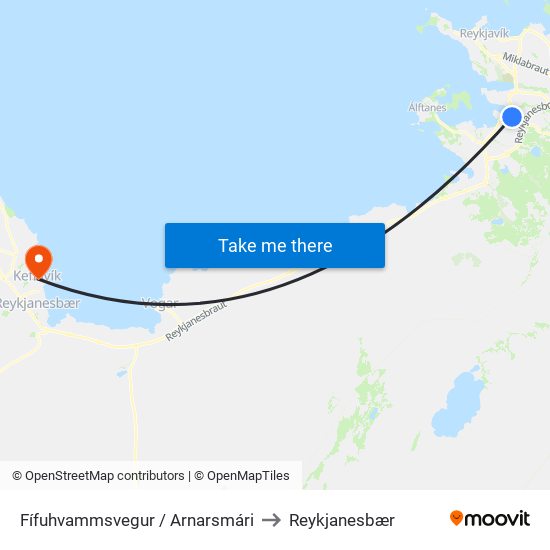Fífuhvammsvegur / Arnarsmári to Reykjanesbær map