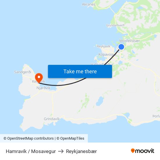Hamravík / Mosavegur to Reykjanesbær map