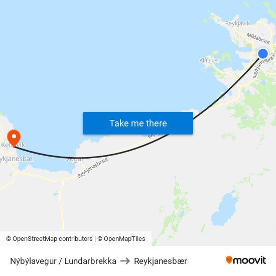 Nýbýlavegur / Lundarbrekka to Reykjanesbær map