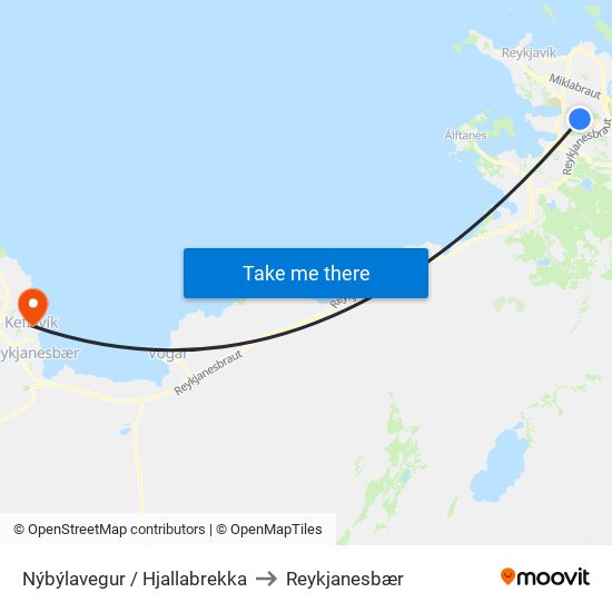 Nýbýlavegur / Hjallabrekka to Reykjanesbær map