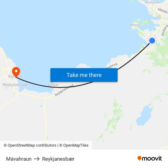 Mávahraun to Reykjanesbær map