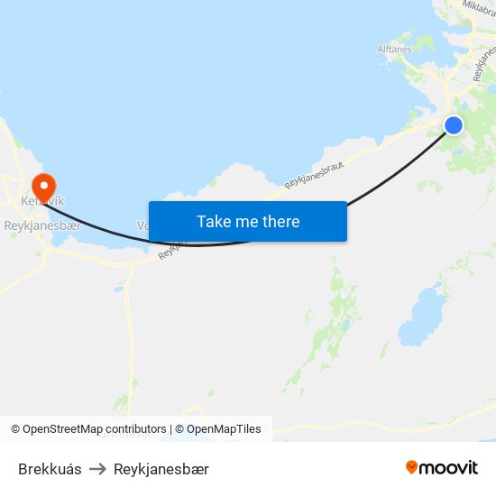 Brekkuás to Reykjanesbær map