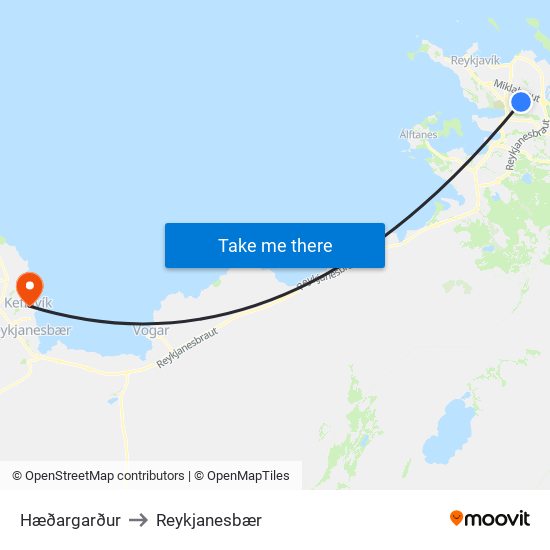 Hæðargarður to Reykjanesbær map