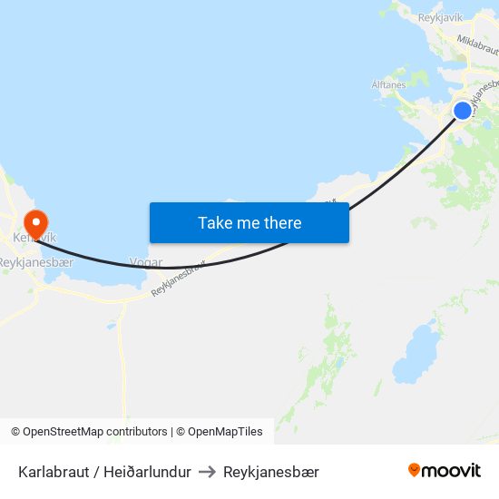 Karlabraut / Heiðarlundur to Reykjanesbær map