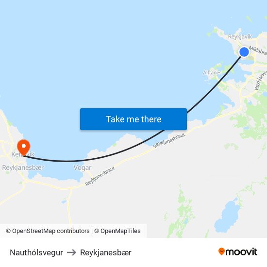 Nauthólsvegur to Reykjanesbær map