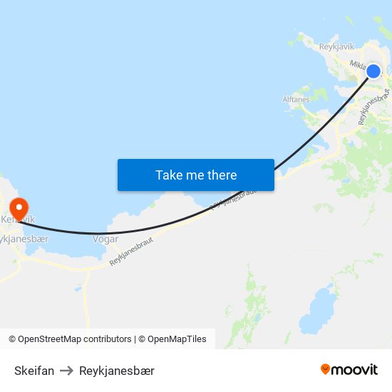 Skeifan to Reykjanesbær map