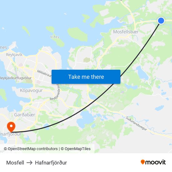 Mosfell to Hafnarfjörður map